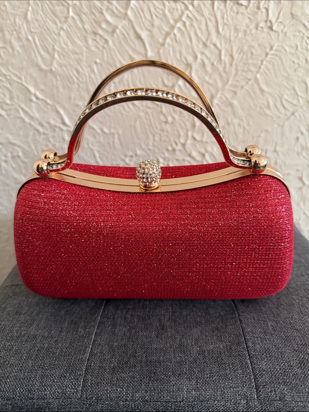 Red Sparkle Evening Clutch Handbag with Gold Accents